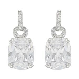 Contessa Di Capri Cushion Cut Cubic Zirconia Sterling Silver Drop Earrings